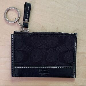 Coach black on black monogram mini wallet keychain